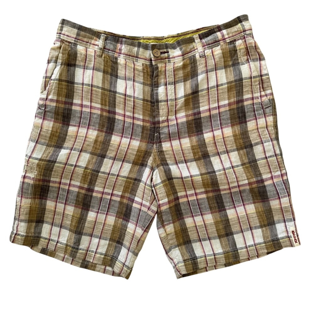 Tommy Bahama RELAX 35x9.5 Brown‎ Plaid Linen Men's Casual Beach Shorts